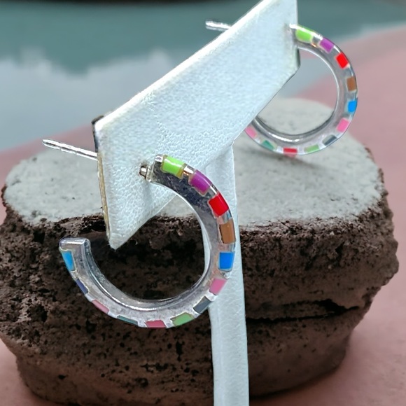 🌺Native American Sterling & Inlaid Stone Earrings - Picture 2 of 10